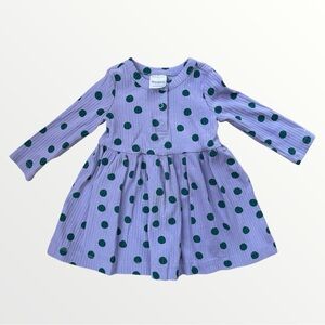 Hanna Andersson Lavender Pale Purple Teal Polka Dot 6-12 Baby Long Sleeve Dress